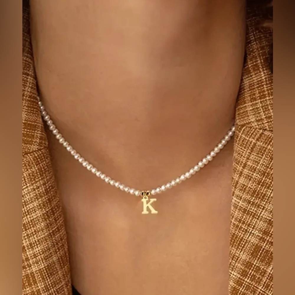 Letter “k” Initial on Faux Pearl Necklace